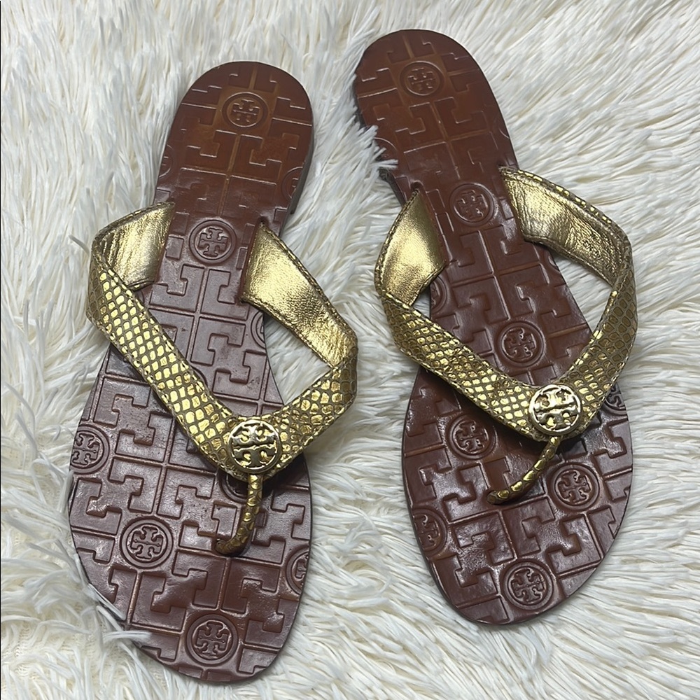 Tory Burch Gold Flip Flops